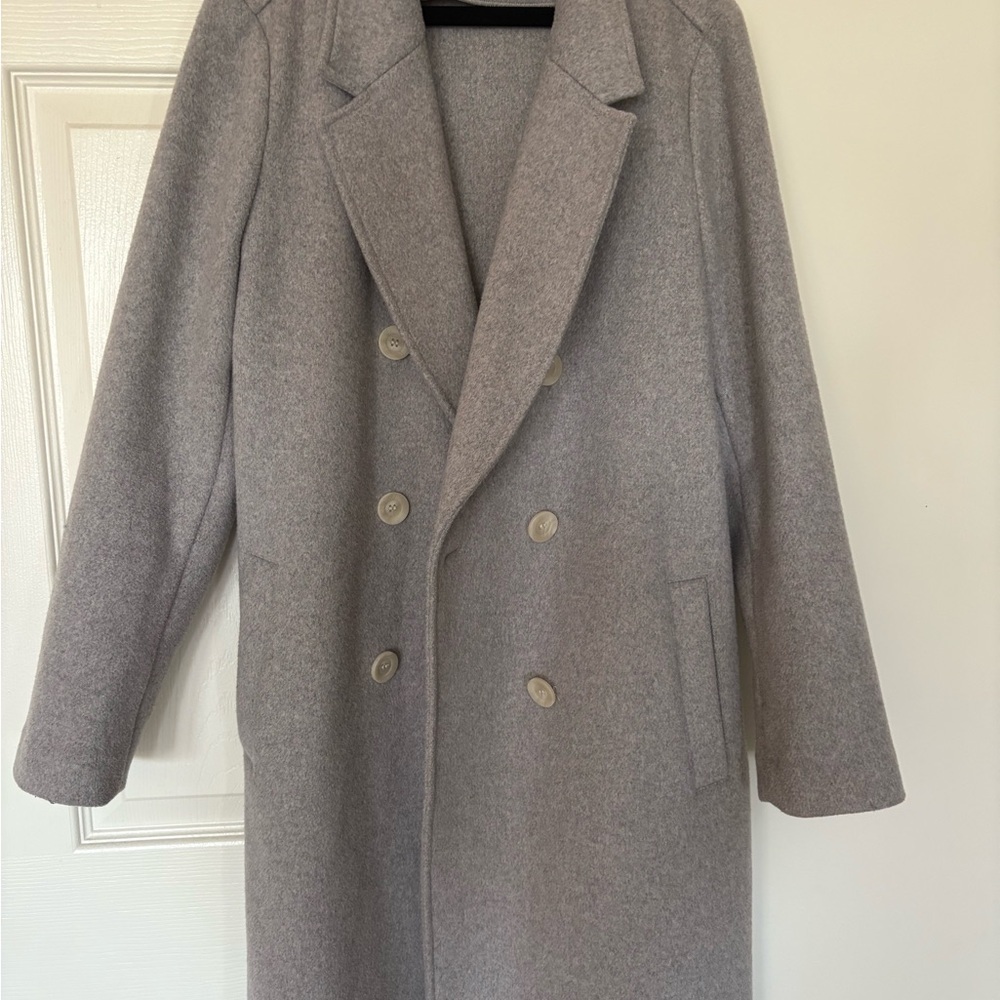 LOFT Women's Gray Double-Breasted Pea Coat - Picture 2 of 8